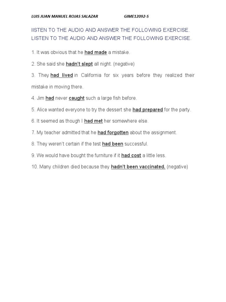 Listen To The Audio and Answer The Following Exercise. Listen To The ...