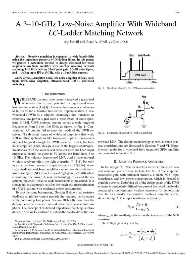Lc-Ladder Matching Network: A 3-10-Ghz Low-Noise Amplifier With ...