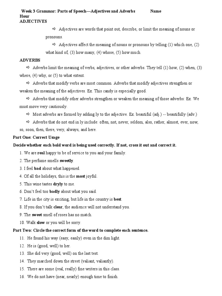 Grammar 3 Adv Adj | PDF | Adjective | Adverb
