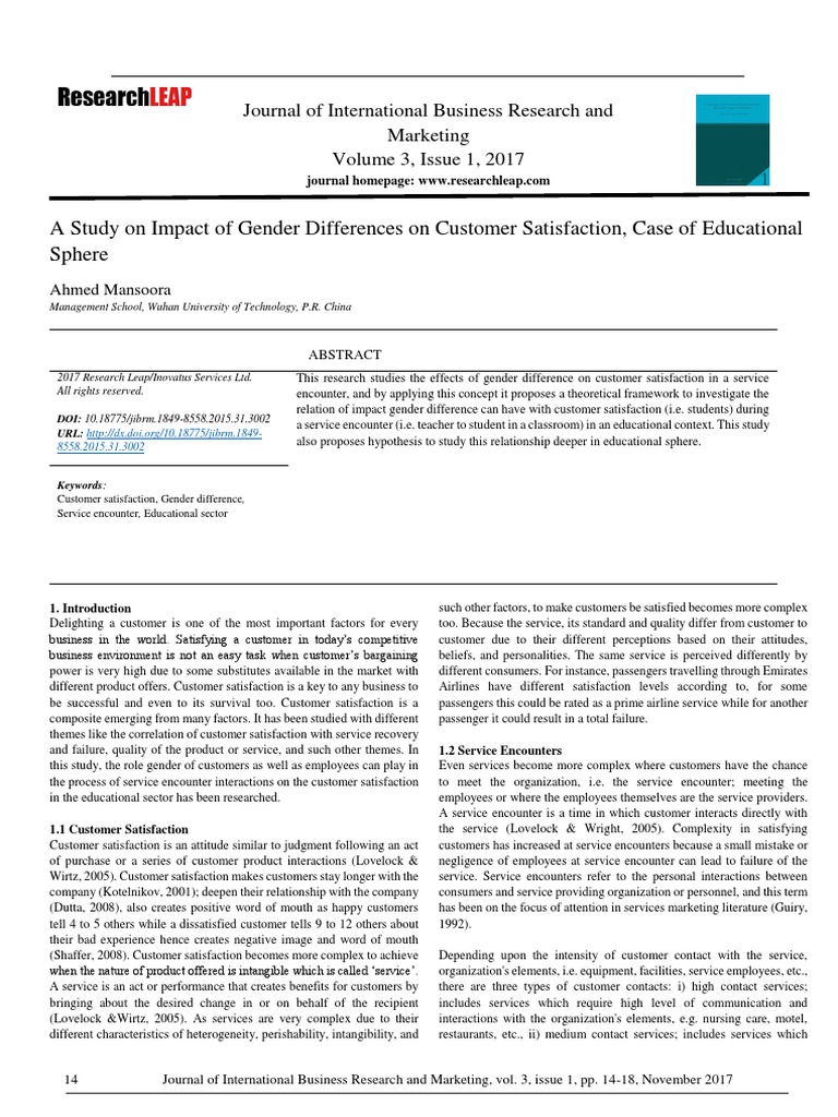 Gender Impact on Customer Satisfaction | PDF | Customer Satisfaction ...