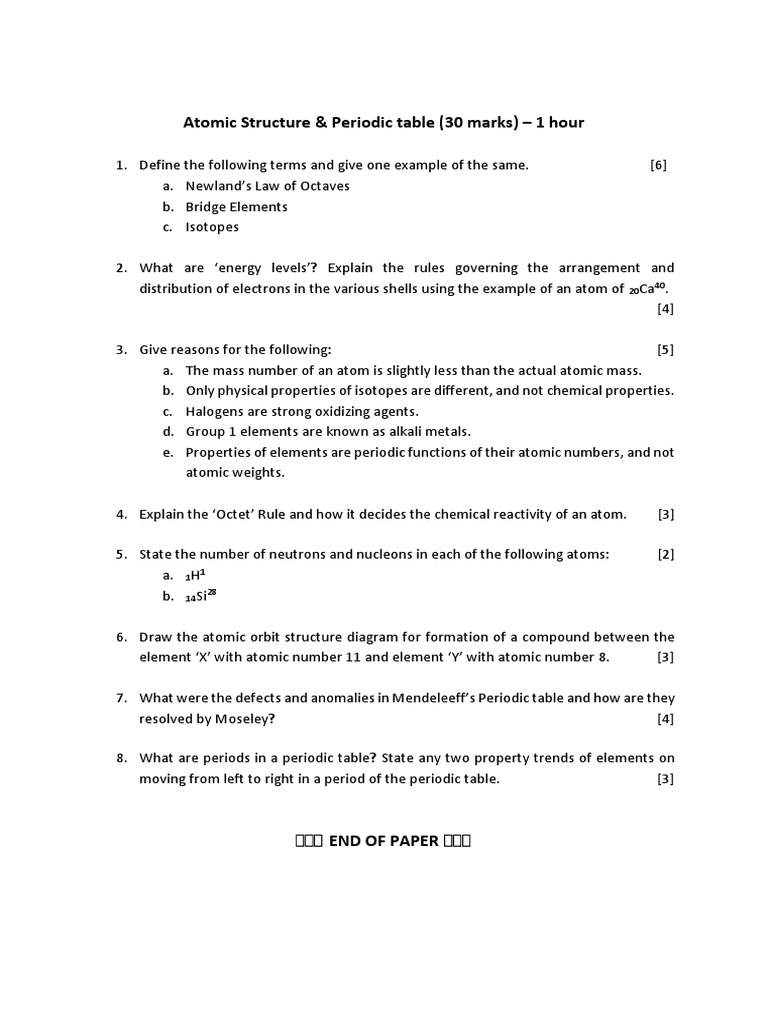 Atomic Structure Periodic Table Pdf Science Mathematics
