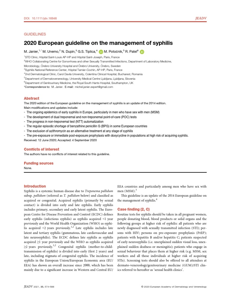 2020 European Guideline On The Management of Syphilis | PDF | Elisa ...