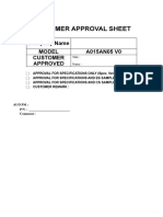 Customer Approval Sheet: Company Name Model A015AN05 V0 Customer Approved