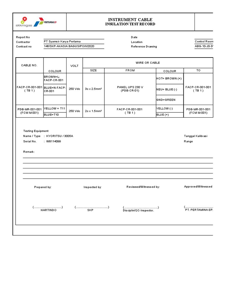 Instrument Cable Insulation Test Report | PDF | Electricity ...