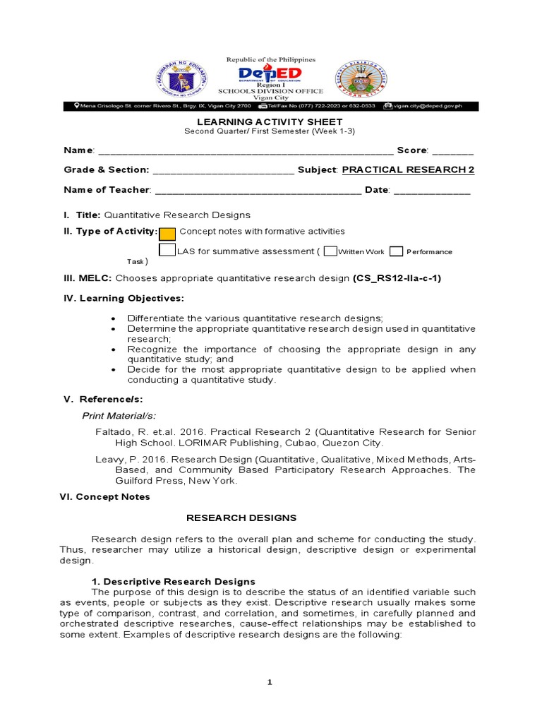 Quantitative Research Designs Overview | PDF | Survey Methodology ...