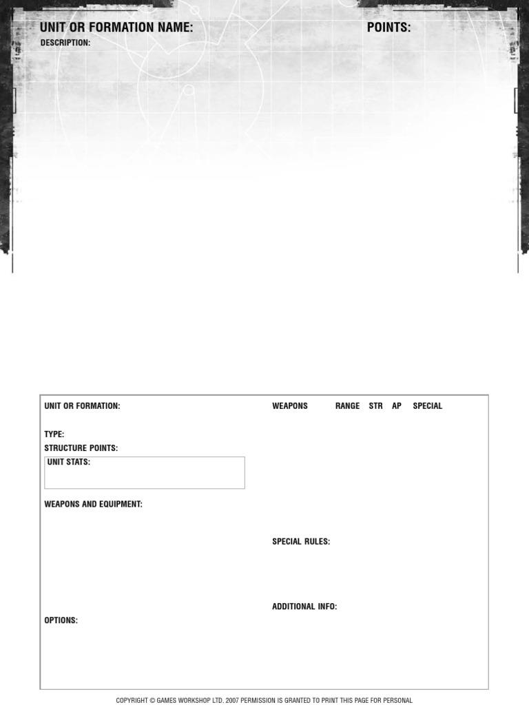 40k Datasheet Apocalypse Blank Datasheet PDF
