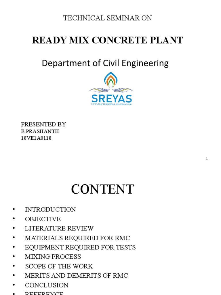Ready Mix Concrete Plant: Department of Civil Engineering | PDF