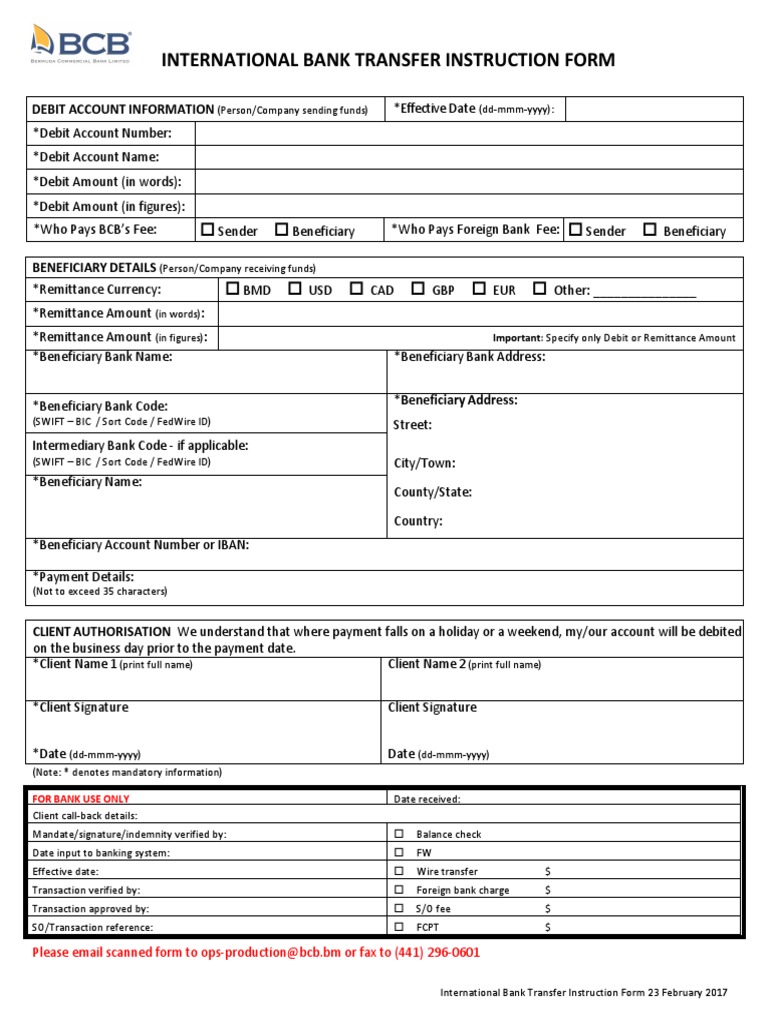 International Bank Transfer Instructions | PDF | Wire Transfer ...