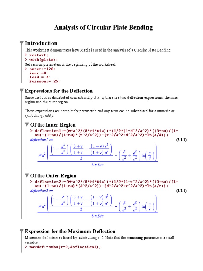 Analysis of Circular Plate Bending: Expressions For The Deflection ...