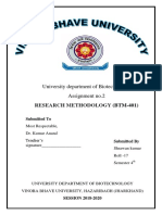 University Department of Biotechnology Assignment No.2: Research Methodology
