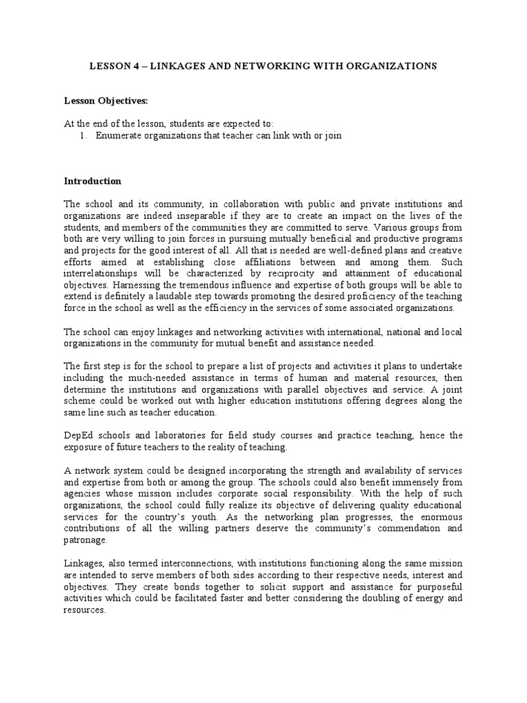 Chapter 2 Lesson 4 Linkages and Networking With Organizations PDF