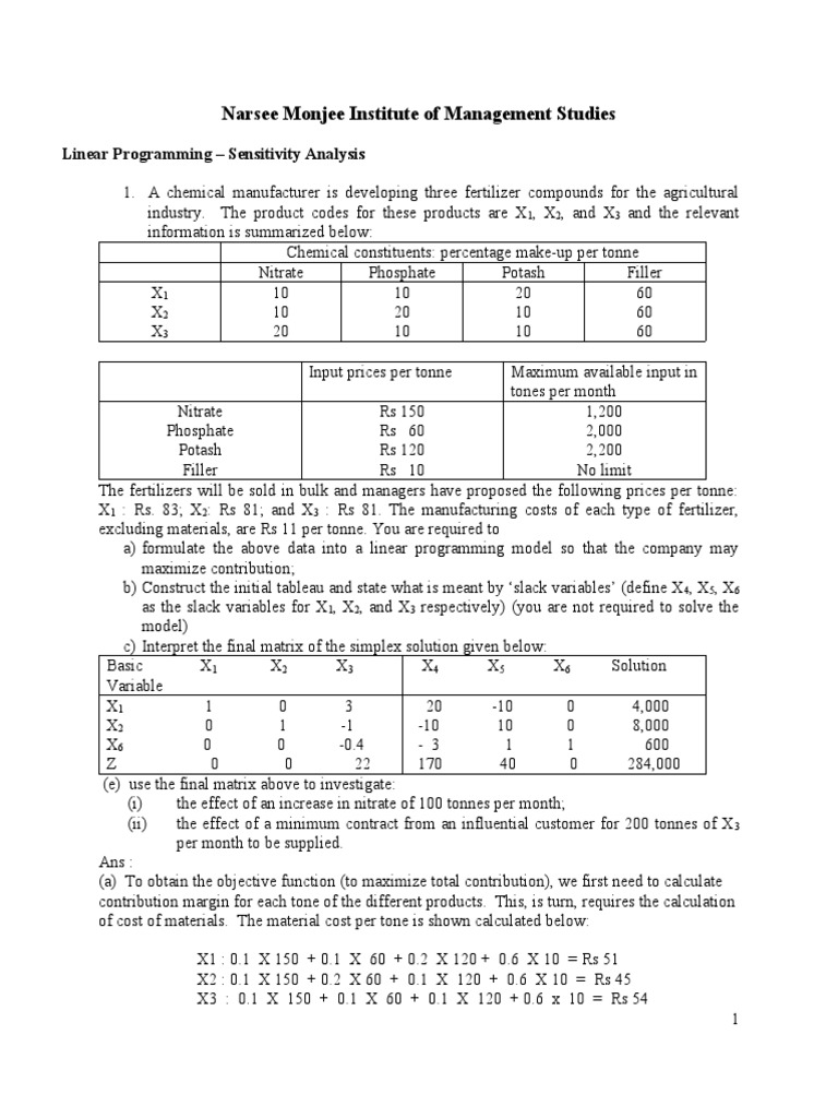 Linear Programming Sensitivity Analysis | PDF | Linear Programming ...