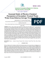 Seasonal Study of Physico-Chemical Parameters of Secondary Treated Waste Water From Delawas Sewage Treatment Plant