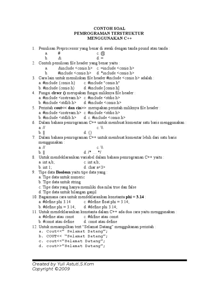 Soal C++ Multiple Choice | PDF