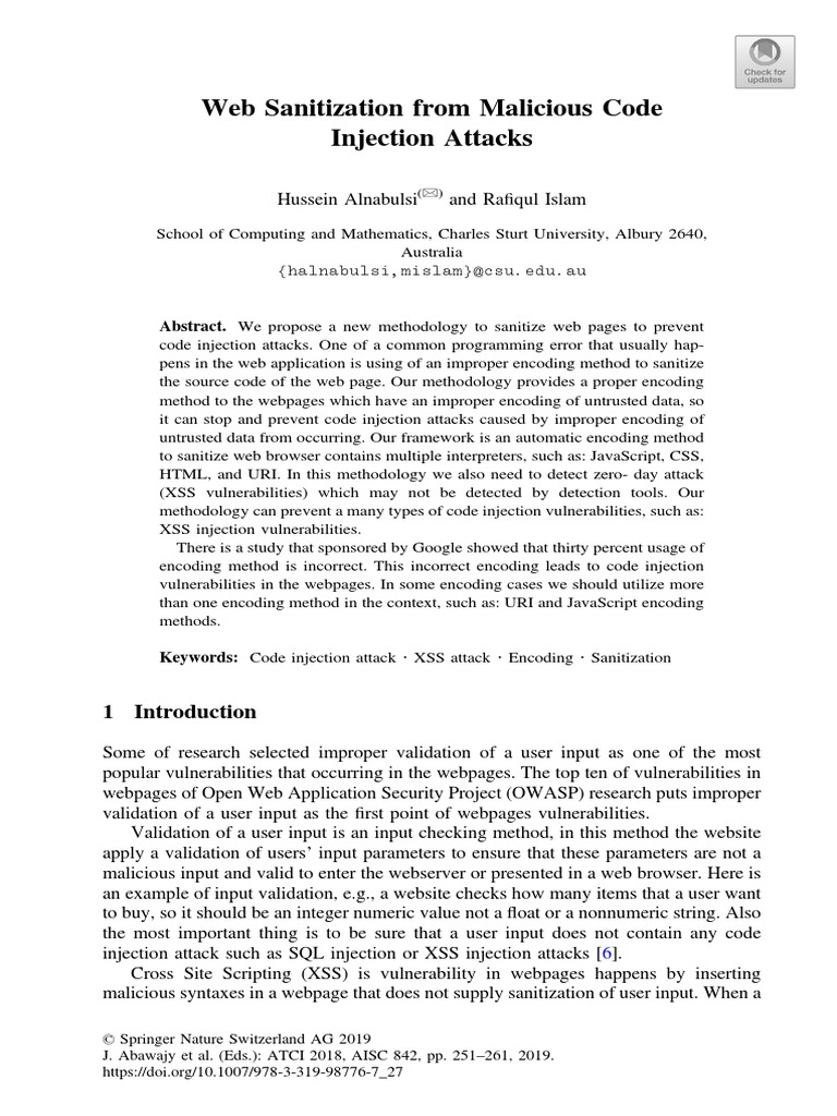  Sanitization From Malicious Code Injection Attacks PDF Java