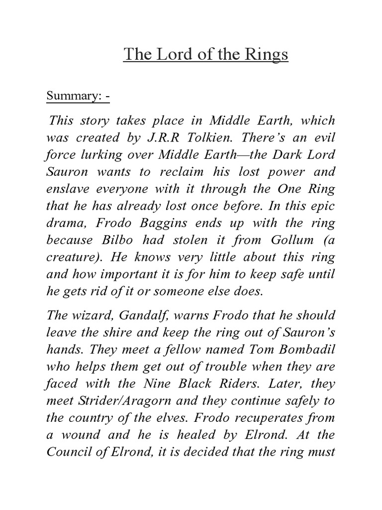 The Lord of The Rings Summary PDF