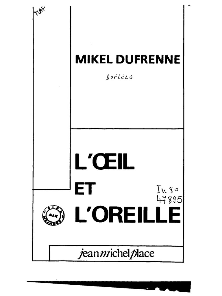 Mikel Dufrenne Loeil Et Loreille PDF