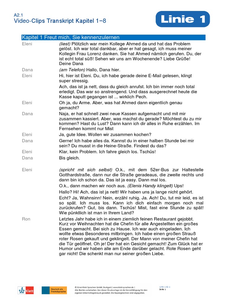 Linie1 A2-1 Transkript Videoclips | PDF