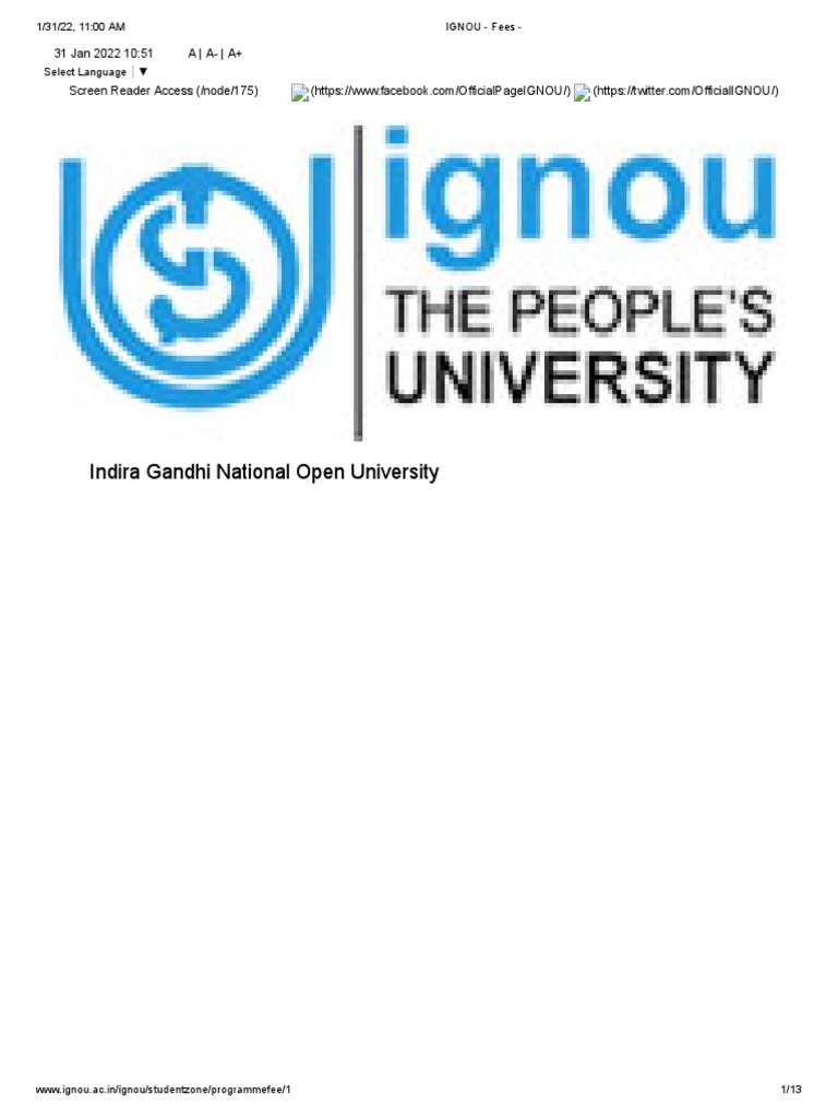 IGNOU Fees PDF Bachelor's Degree Doctor Of Philosophy