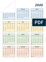 2040 Calendar Streamlined Colored Portrait