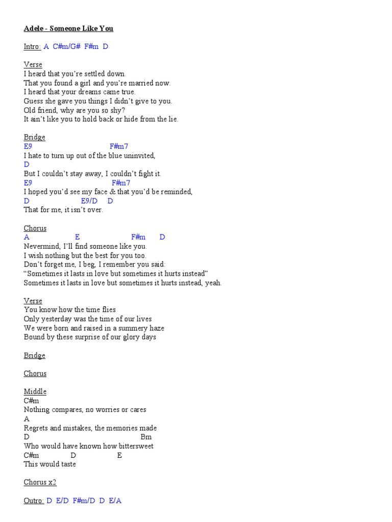 Adele Someone Like You Chords Pdf Song Structure