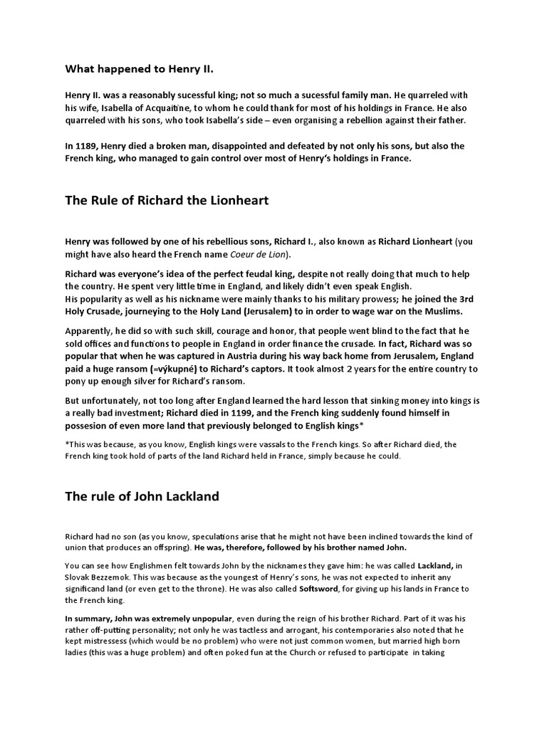The Rule of Richard The Lionheart and John Lackland | Download Free PDF ...