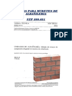 NTP 399.621-2004 ALBAÑILERÍA. Método de Ensayo de Compresión Diagonal en Muretes de Albañilería.