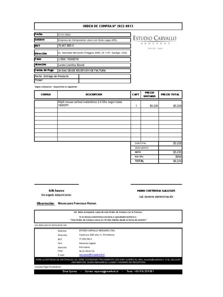 Orden de Compra de Mouse Ergonómico | PDF | Software | Ingeniería ...