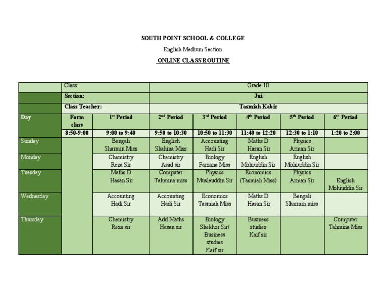 Grade 10 Online Routine | PDF