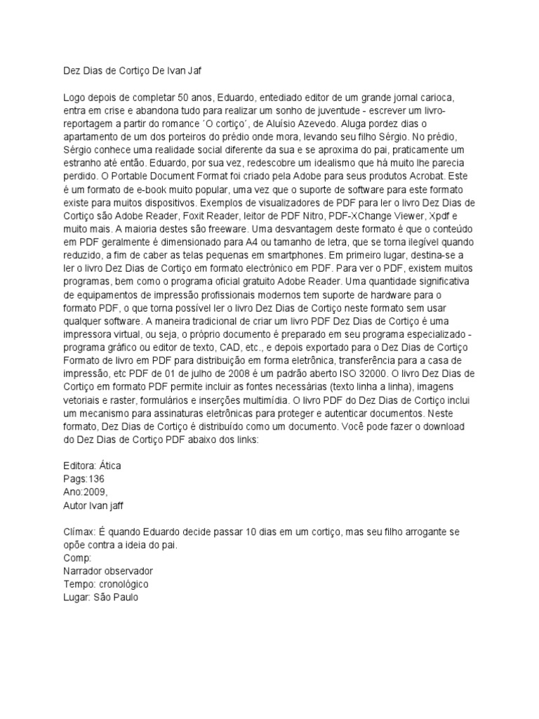 Dez Dias de Cortiço de Ivan Jaf PDF Livros Informática