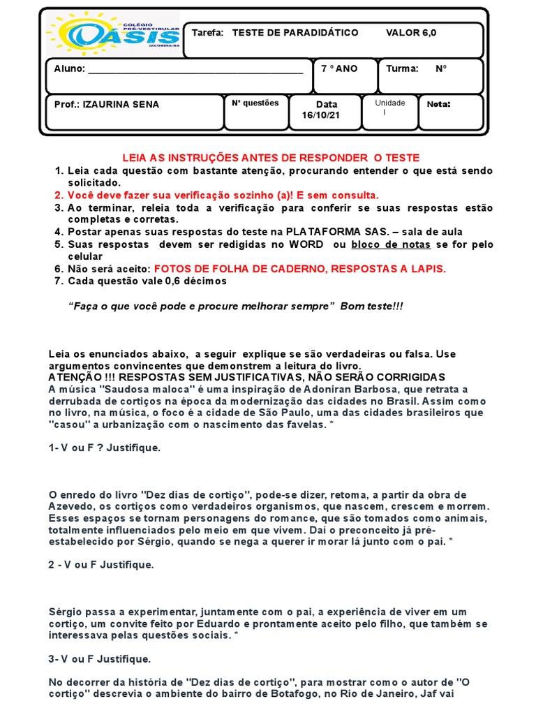 Dez Dias de Cortiço Doc1 PDF Sociologia Família