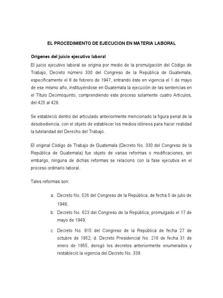 Procedimiento de Ejecución Laboral en Guatemala | PDF | Sentencia (ley ...
