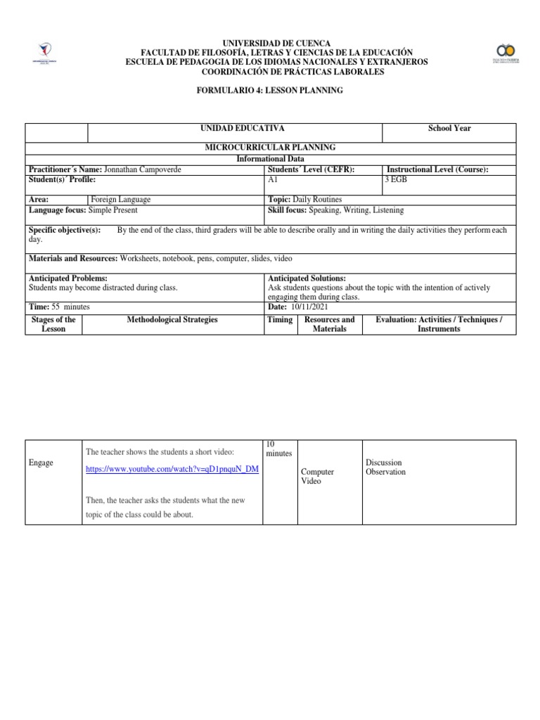 Daily Routines Lesson Plan for Kids | PDF | Lesson Plan | Pedagogy