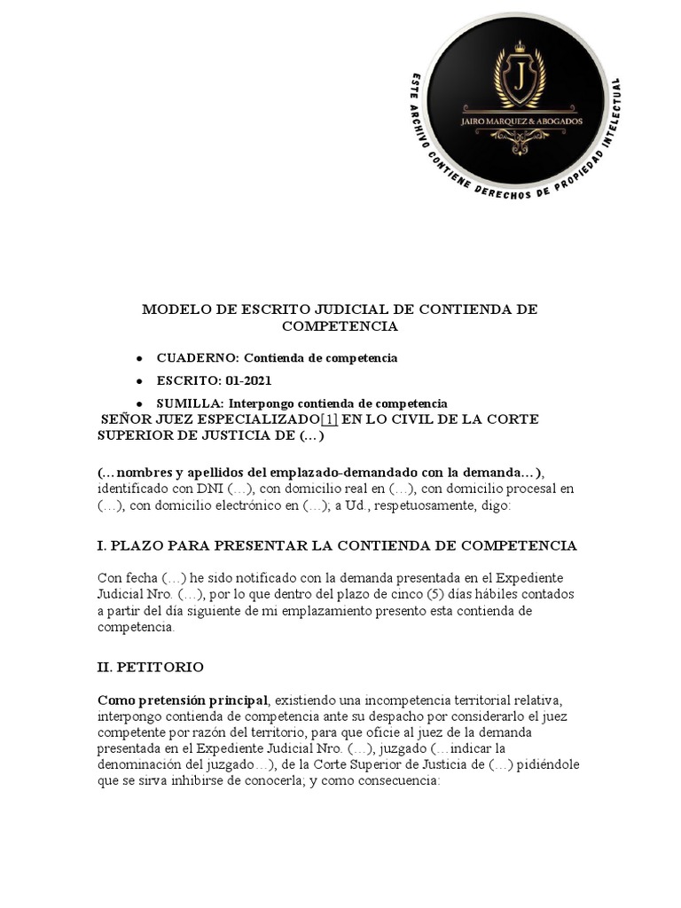 Modelo de Contienda de Competencia Judicial | PDF | Demanda judicial ...