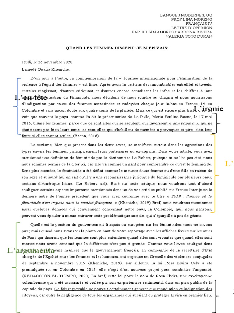 Lettre D'oppinion PDF Droits des femmes Discrimination et