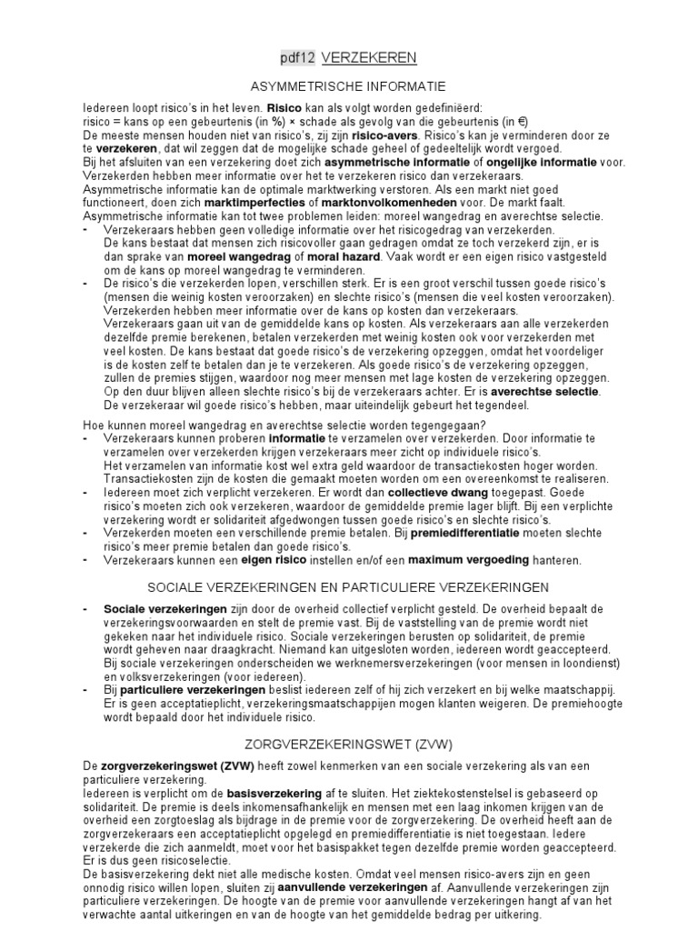 Economie Oefenopdrachten Verzekeren PDF