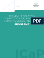 Programa TÉCNICA LEGISLATIVA, COMPETENCIAS, ELABORACIÓN Y TRÁMITE DE LOS PROYECTOS