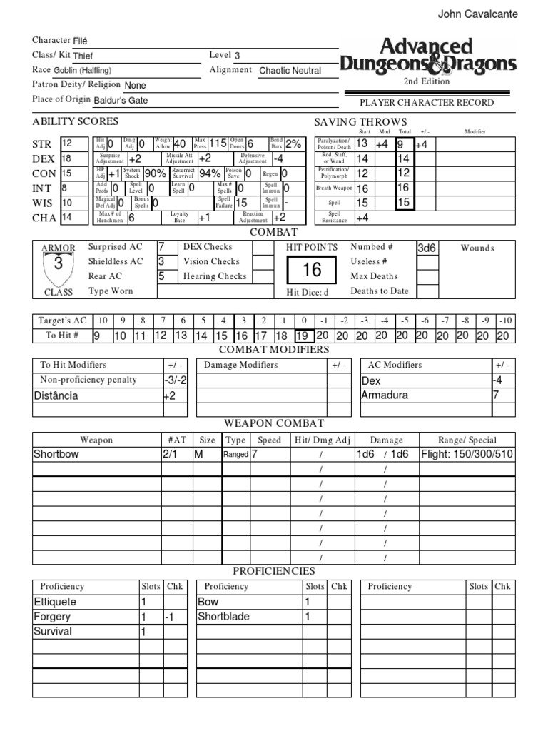 Saving Throws Ability Scores STR DEX CON INT WIS CHA Combat Thief
