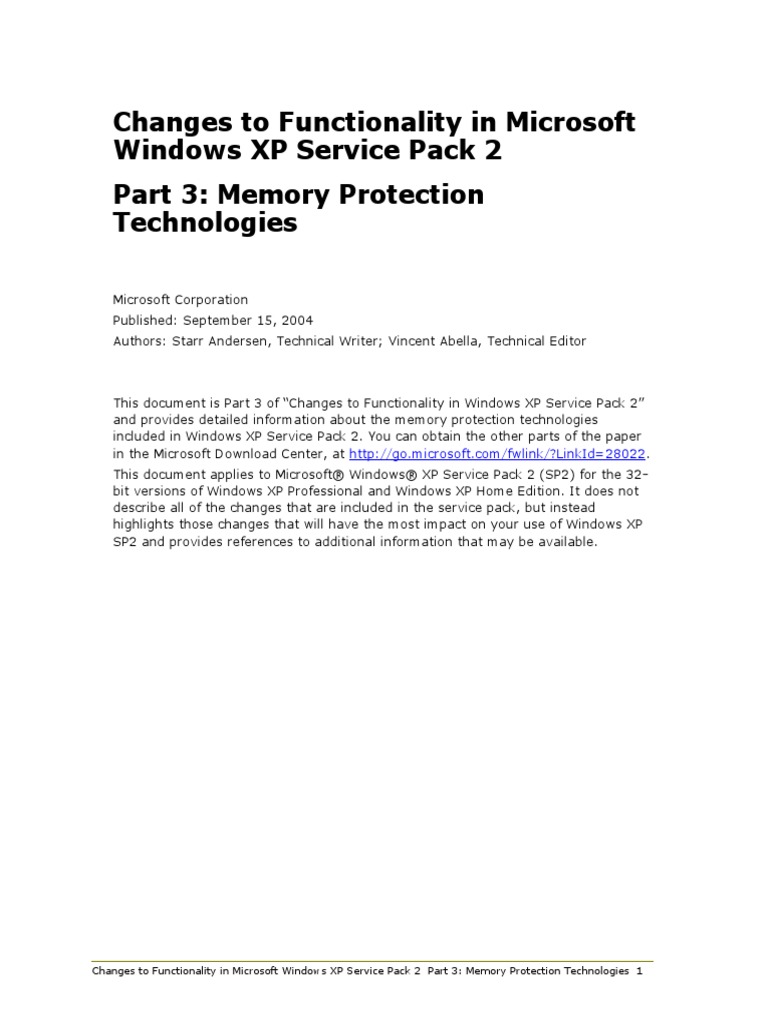 Changes To Functionality in Microsoft Windows XP Service Pack 2 Part 3 ...