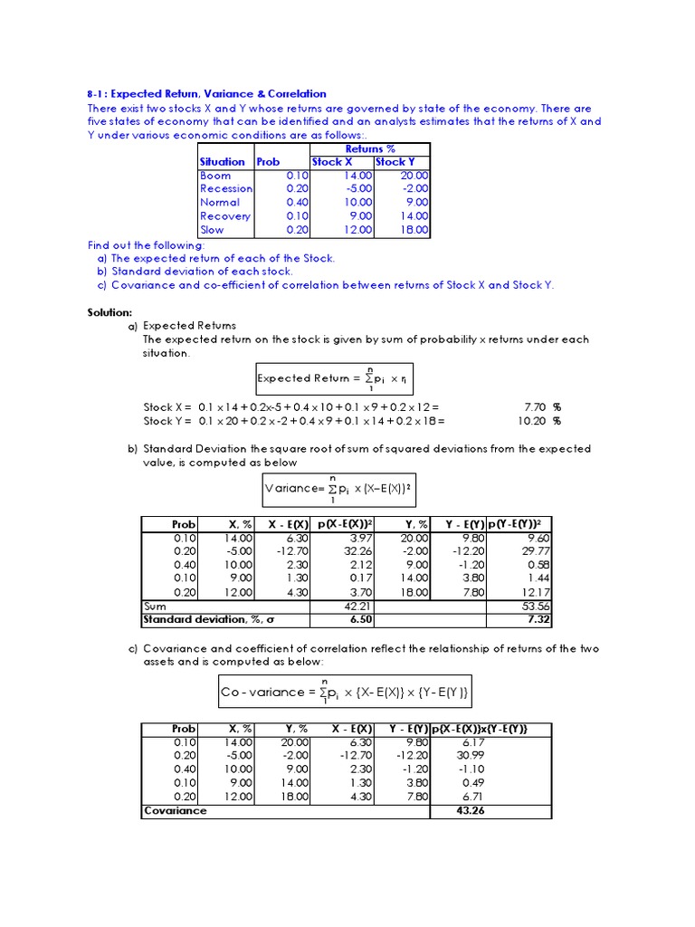 Expected Returns and Portfolio Variance | PDF | Beta (Finance) | Variance