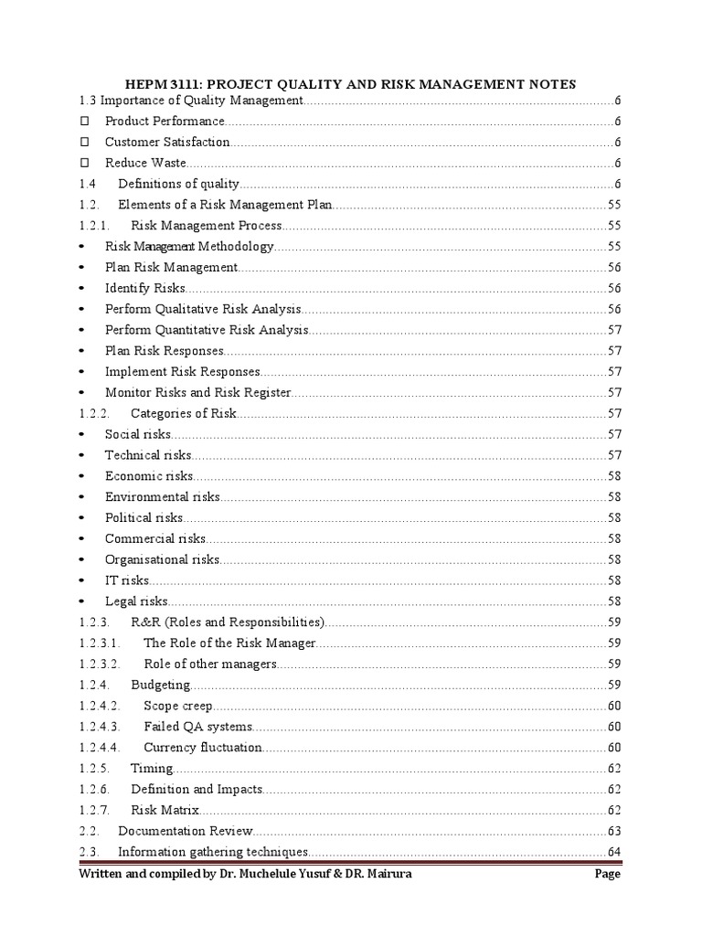 Project Quality and Risk Management Notes | PDF | Quality Management ...
