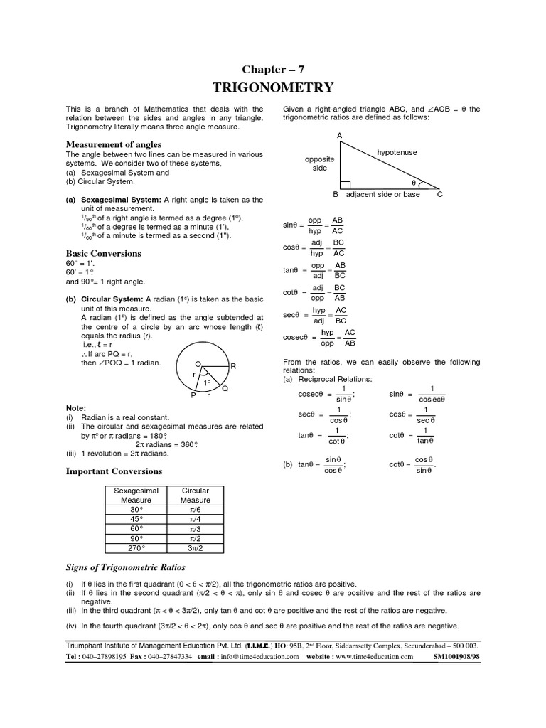 Trigonometry: Chapter - 7 | PDF | Trigonometric Functions | Sine
