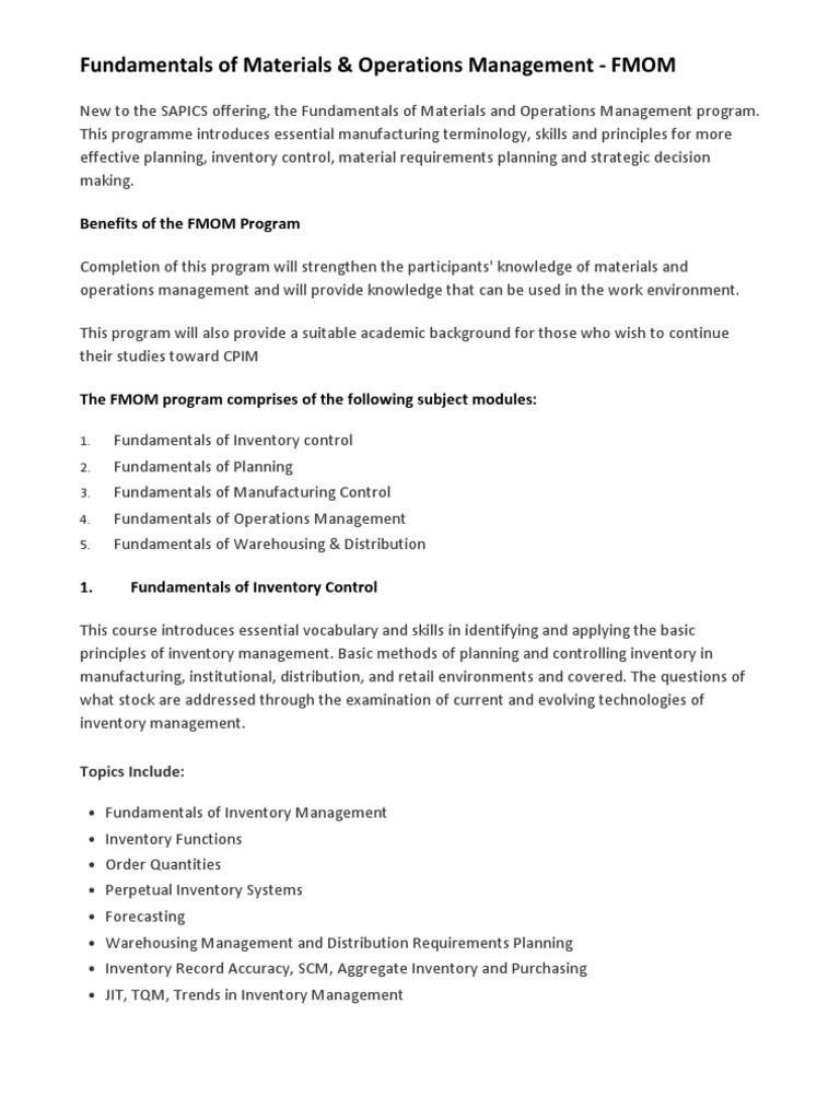 FMOM: Materials & Operations Management | PDF | Operations Management ...