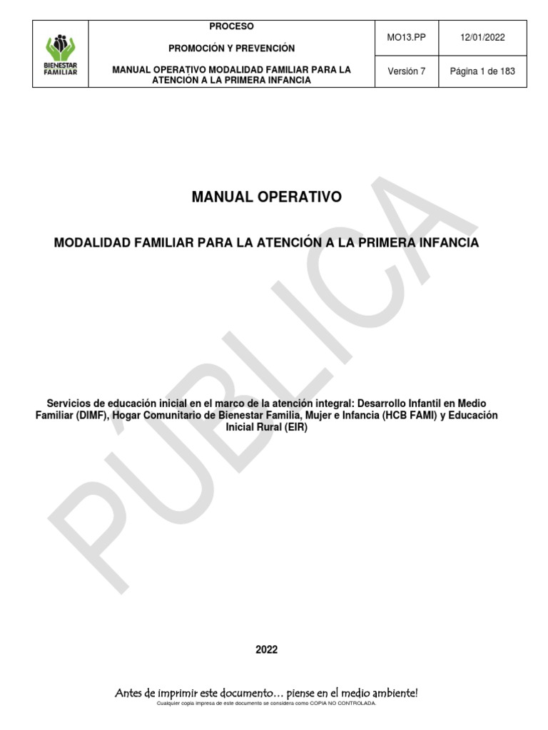 Mo13.Pp Manual Operativo Modalidad Familiar v7 Este PDF Educación