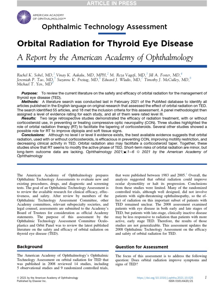 Orbital Radiation For Thyroid Eye Disease PDF Radiation Therapy
