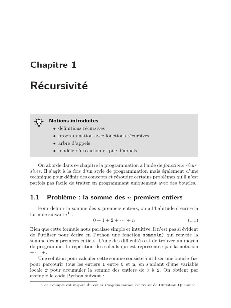 Introduction à la récursivité en Python | PDF | Somme (arithmétique ...