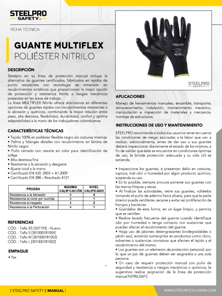 Ficha Tecnica Guantes Poliester Nitrilo PDF Guante