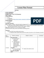 Lesson Plan Format: Pre-Lesson Set Up