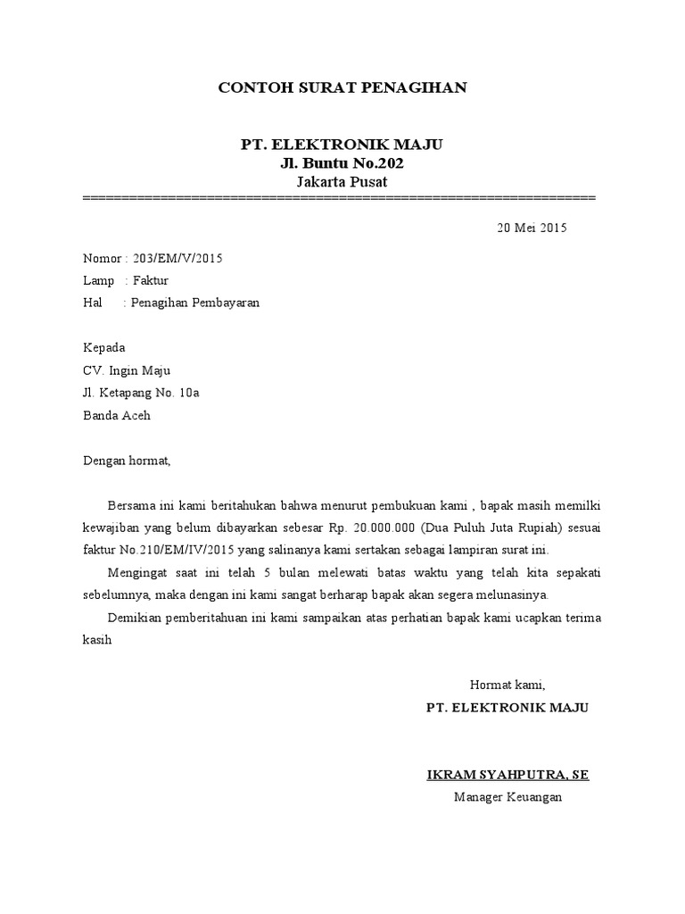 Contoh Surat Penagihan Pembayaran | PDF