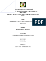 Universidad Técnica de Manabí Facultad de Filosofía Letras Y Ciencias de La Educación Escuela de Educación General Básica E Inicial en Línea